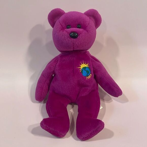 2000 TY Beanie Baby Millennium the Purple Bear Excellent Used Condition 9” long - Picture 1 of 8